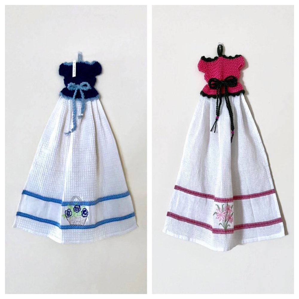 Crochet Dish towel set, Crochet dress dish towel, Kitchen Decor